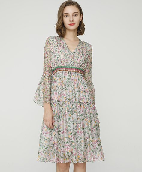 2024 Spring Summer - Floral print silk-chiffon dress